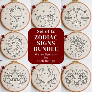 Zestaw wzorów do haftu „Znaki zodiaku”, zestaw wzorów do samodzielnego wykonania obręczy „Znaki zodiaku astrologiczne”, sztuka ręcznego szycia horoskopu, ręcznie robiony prezent urodzinowy
