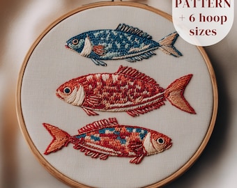 Fish Hand Embroidery Design, Sea Life Embroidery Pattern, Digital Embroidery PDF Template, Animal Stitching Pattern, Embroidery Printable