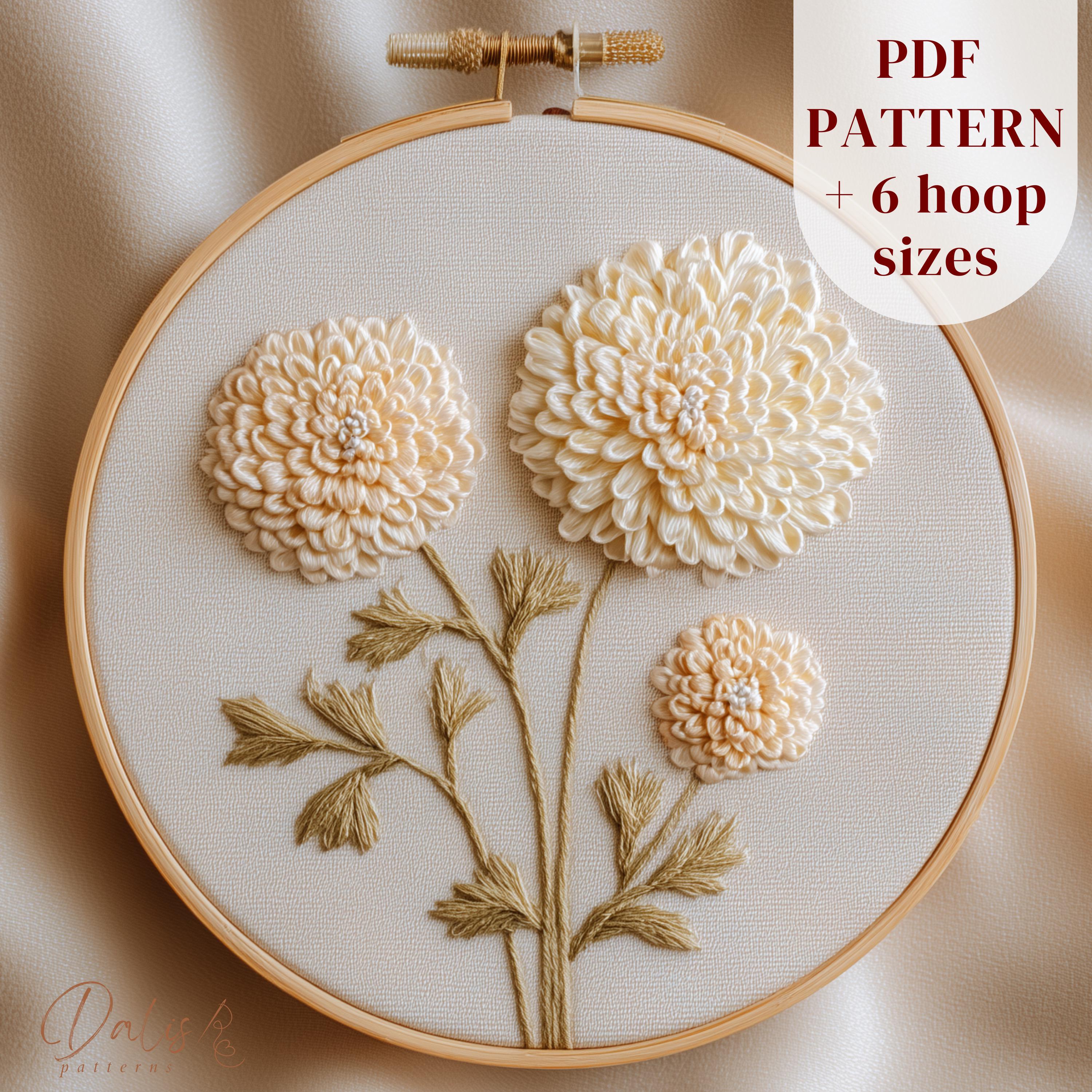 Modern Chrysanthemum Embroidery Pattern, Scandinavian Floral Hoop Art ...