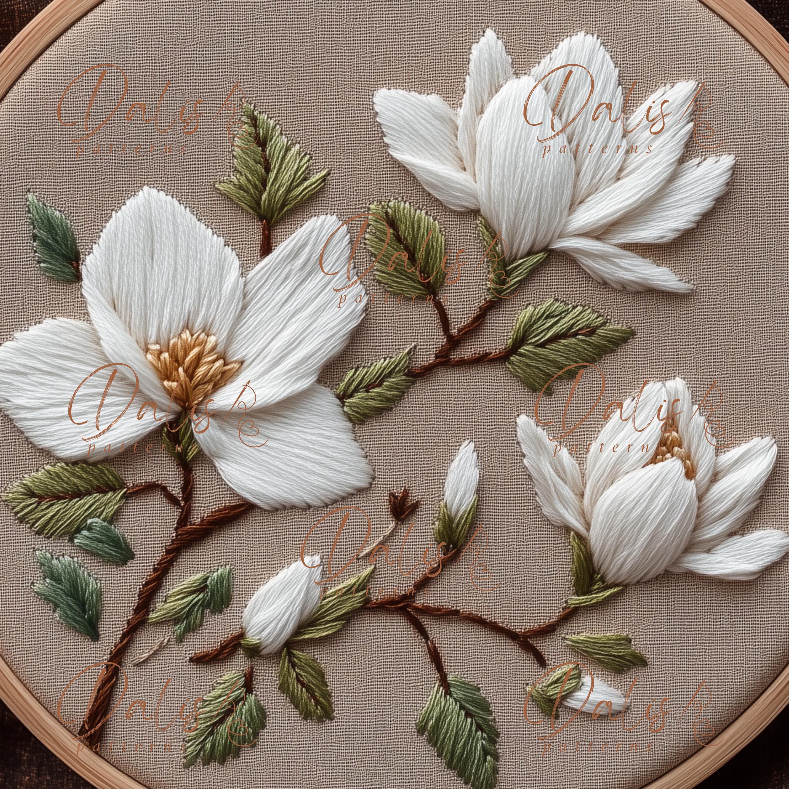 Magnolia Flowers Embroidery Pattern - Botanical Floral Hoop Art PDF ...