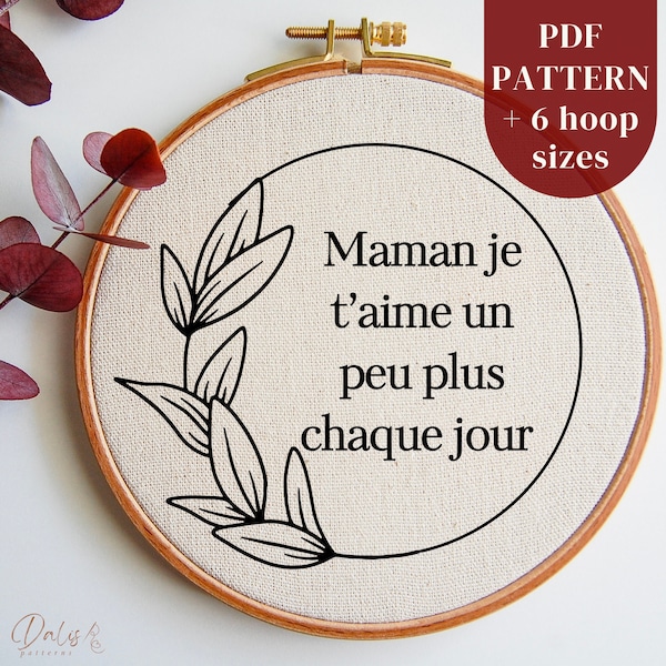 Motif de Broderie à la Main de la Fête des Mères, Couronne de Fleur, Fichier de Broderie Moderne, Mother's Day Hand Embroidery PDF Pattern