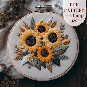 Sunflowers Hand Embroidery Pattern, Flowers Embroidery Design, Summer DIY Embroidery Template, Beginners Stitching Craft, Digital Download
