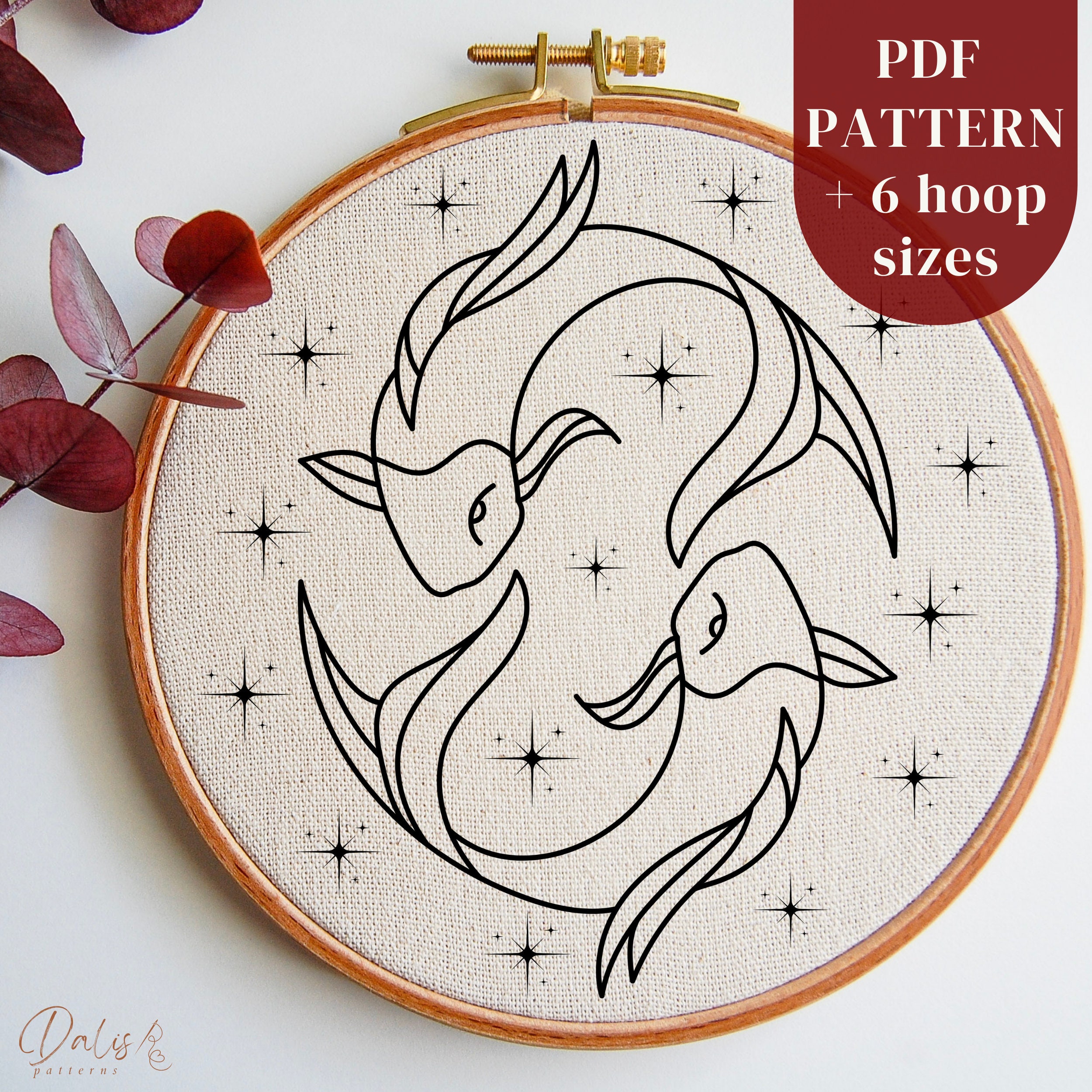 Pisces Pdf Pisces Zodiac Sign Hand Embroidery PDF Pattern File for Beginners ...