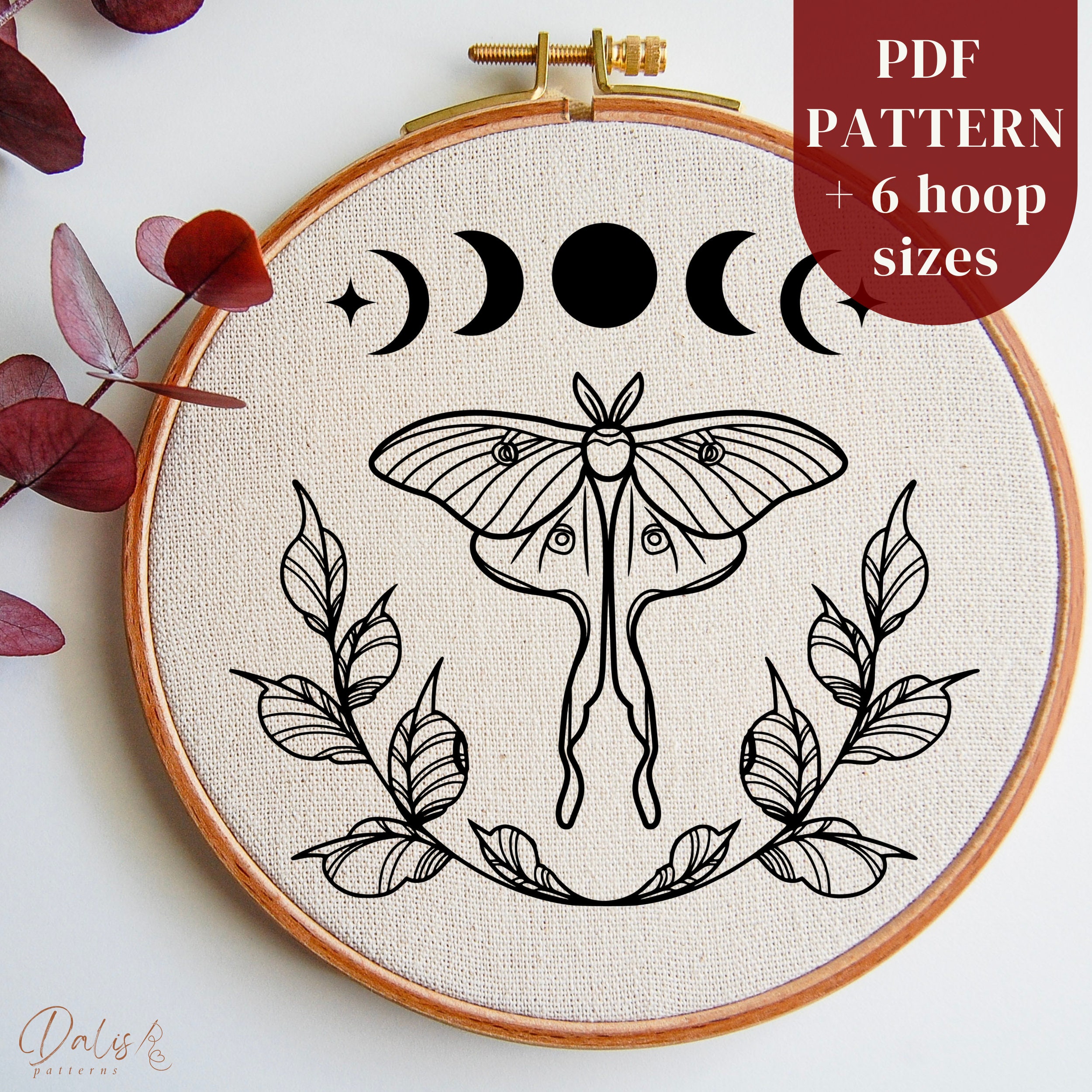 Printable Luna Moth Embroidery Pattern Template, Wiccan
