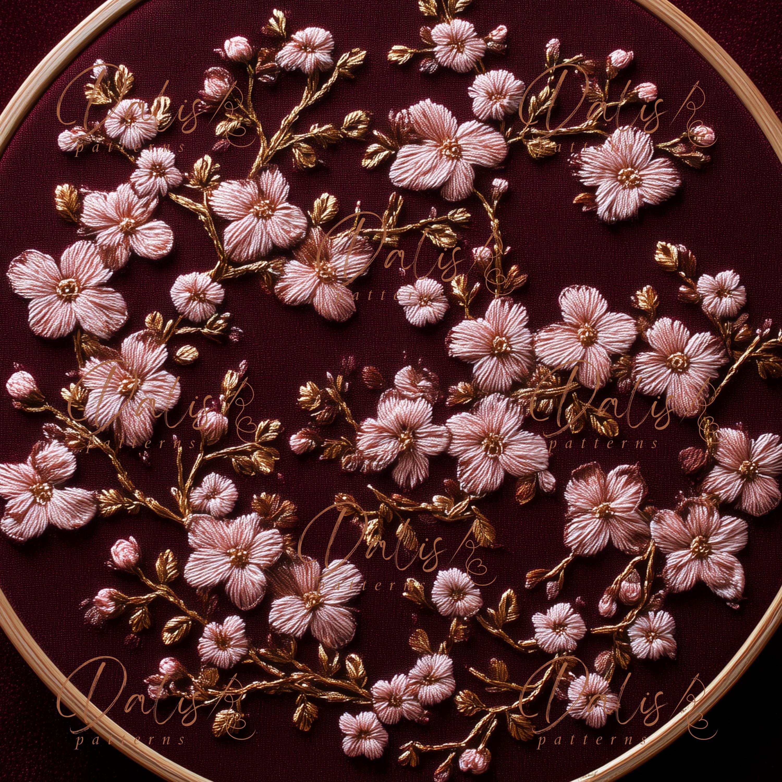 Sakura Flowers Hand Embroidery Pattern - Cherry Blossom Hoop Art Design ...
