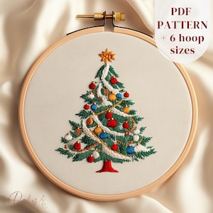 Christmas Tree Hand Embroidery Pattern, Christmas Embroidery Design, Winter Embroidery PDF Template, Christmas Stitching Pattern, DIY Craft