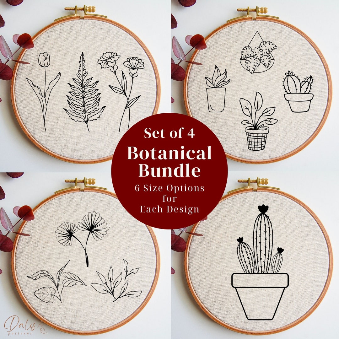 Beginner Embroidery Pattern Bundle, Cactus, Plants, Wildflowers, Leaves ...