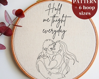 Valentine's Day Embroidery Design, Couple Hug Hand Embroidery Pattern, Lovers Embroidery PDF Template, DIY Embroidery Art, Digital Download