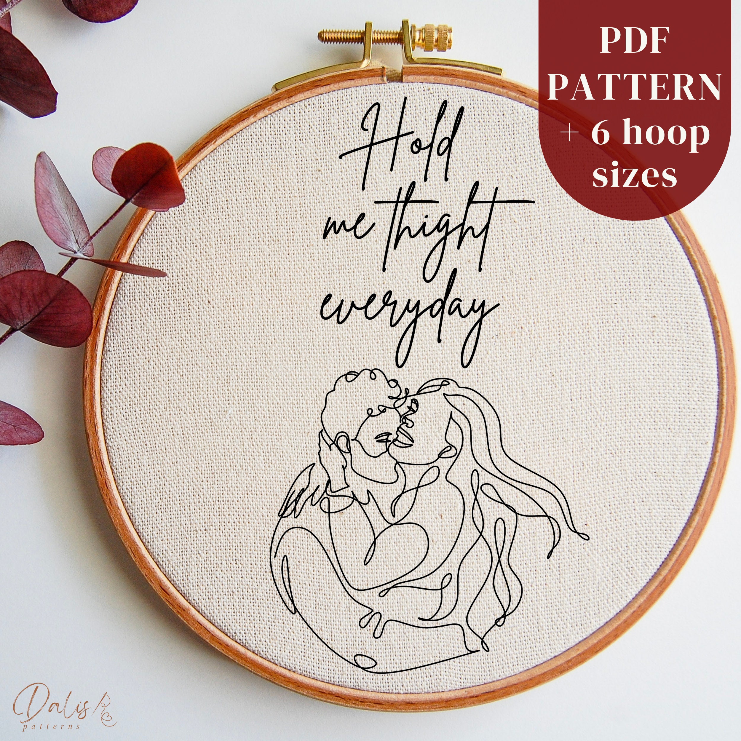 Valentine's Day Embroidery Design, Couple Hug Hand Embroidery