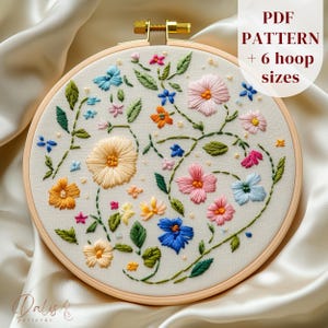 Spring Flowers Embroidery PDF Pattern, Floral Hand Embroidery Design, Botanical DIY Embroidery Template, Beginner Friendly, Digital Download