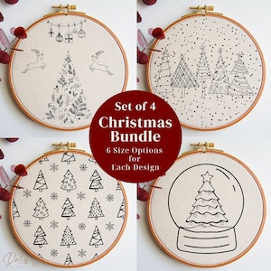 Christmas Embroidery Pattern Bundle, Christmas Trees, Snowflakes and Deers Hand Embroidery Designs, Xmas and New Year Stitching Pattern Set