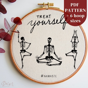Spooky Season Embroidery Design, Halloween Embroidery Pattern, Cute Yogi Skeletons PDF Design, Spooky Stitching Pattern, Digital Download