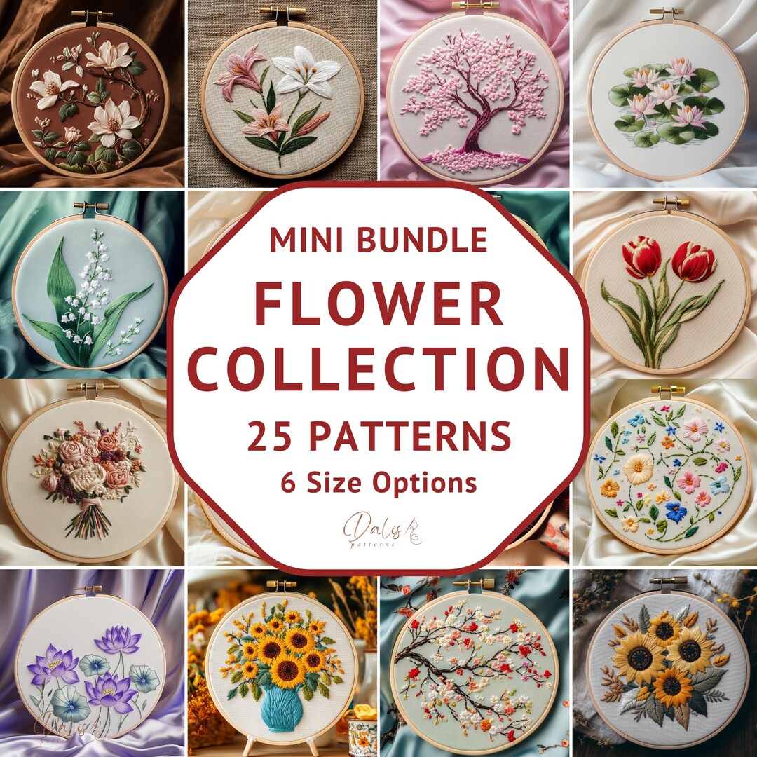 Flowers Hand Embroidery Pattern Bundle, Floral Embroidery Designs ...