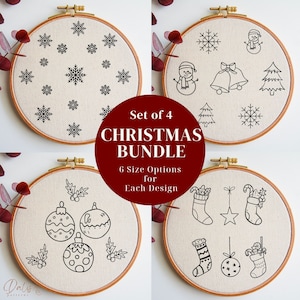 Christmas Embroidery PDF Pattern Bundle: Snowflakes, Christmas Trees, Socks and Bells Templates, Winter Hand Stitching Designs for Hoop Art