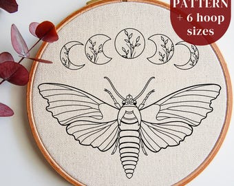 Modèle imprimable de motif de broderie d'insectes, conception PDF de broderie d'insecte céleste, modèle de couture à la main pour débutants, décoration artisanale Cottagecore