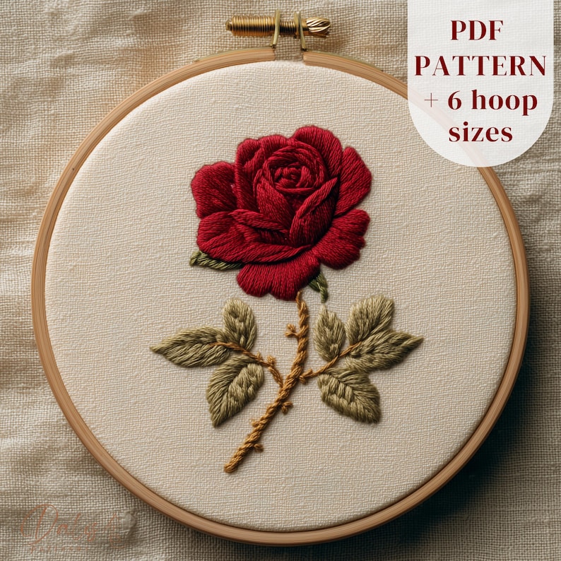 Beginner Rose Embroidery Pattern: Easy and Minimal June Birth Flower ...