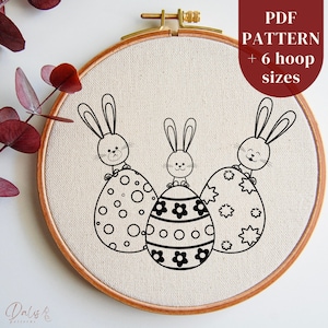 Easter Eggs and Bunnies Embroidery PDF Pattern File, Easter DIY Hoop Art Design, Hand Stitching for Easter Home Decor, Digital Download