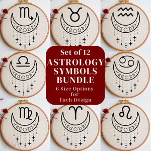 Zestaw wzorów do haftu znaków zodiaku, wzory haftu ręcznego symboli astrologicznych, szablony do haftu znaków zodiaku, prezent na urodziny