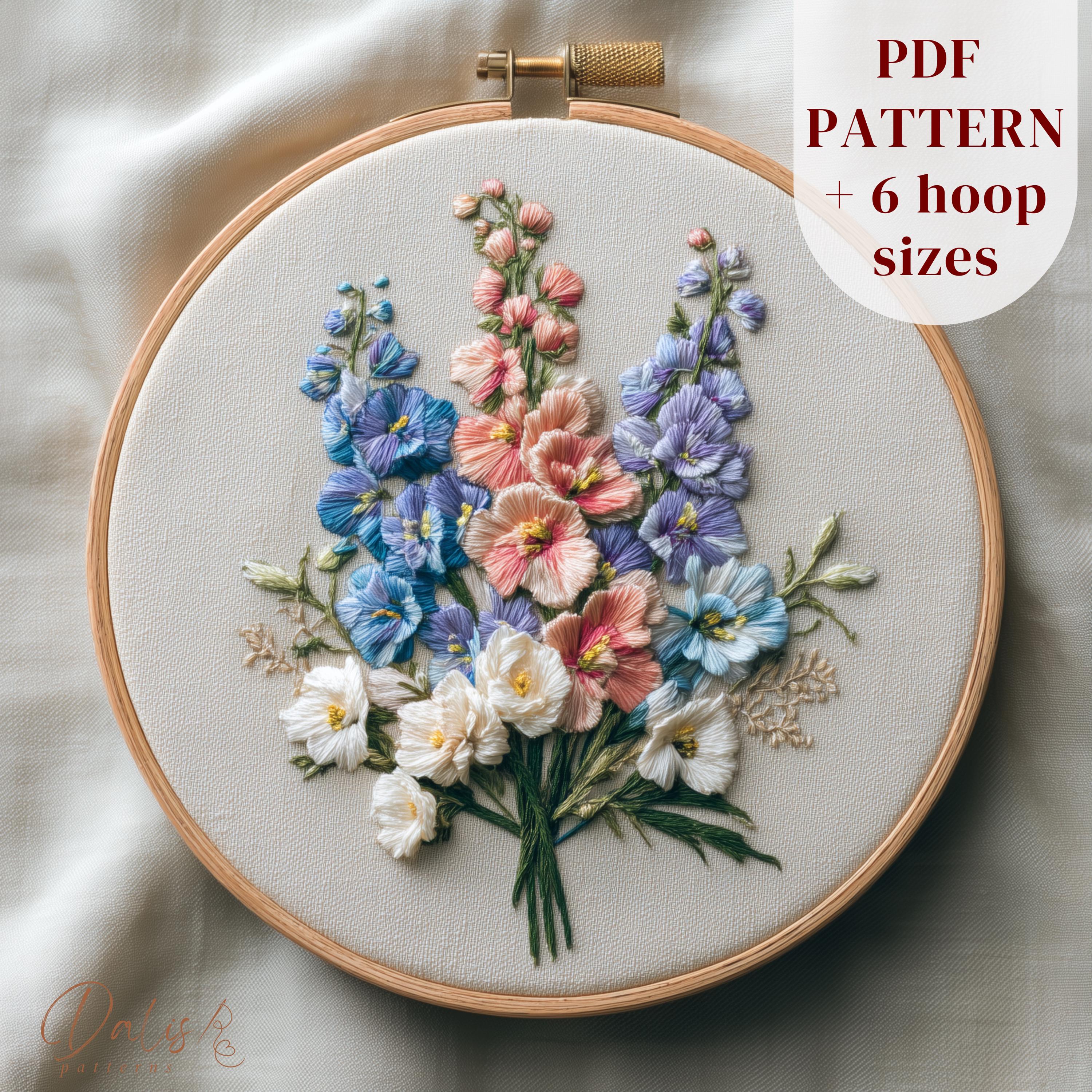 Wedding Flower Bouquet Hand Embroidery Pattern - Spring Summer Floral ...