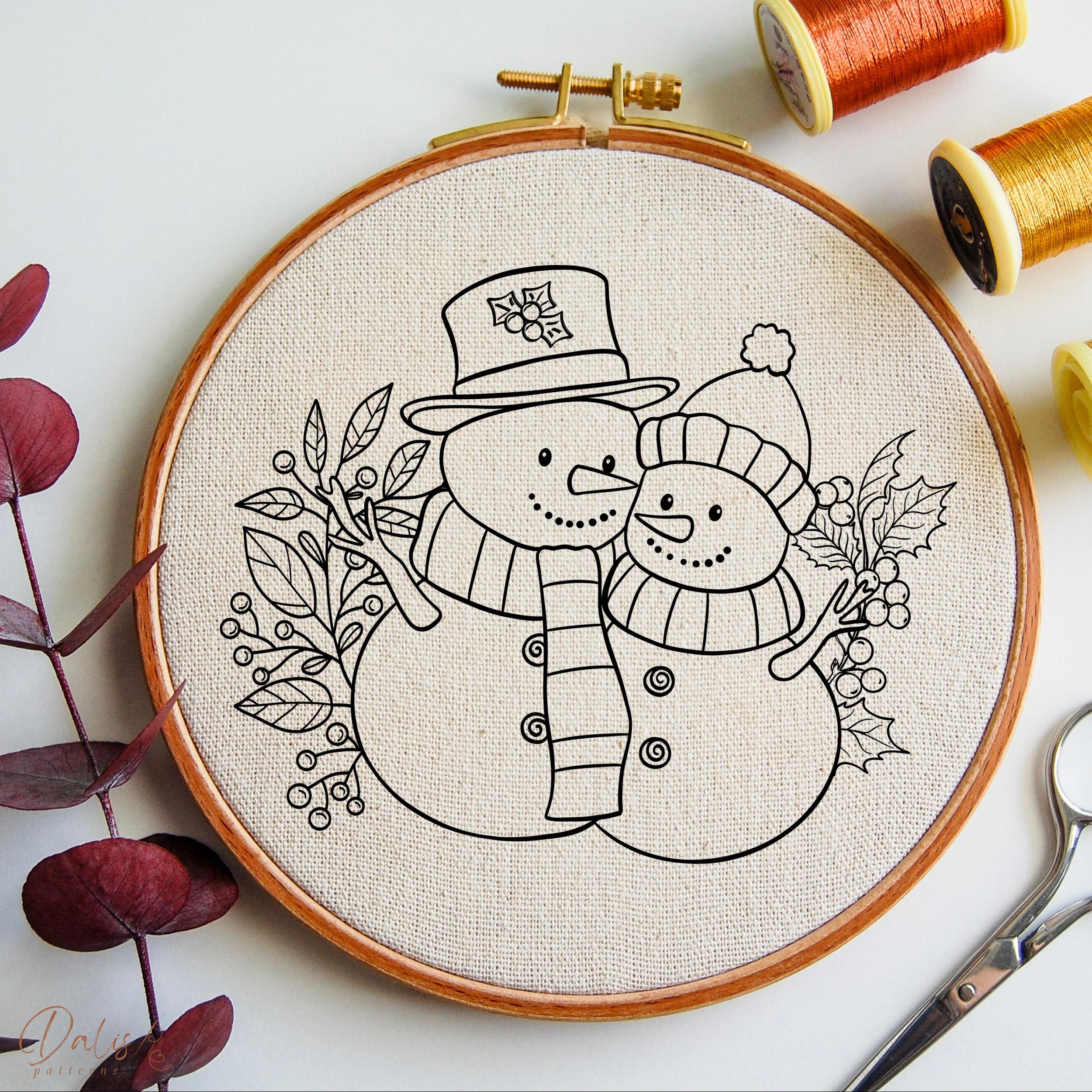 Christmas Embroidery PDF Pattern Template, Snowman Couple Embroidery ...