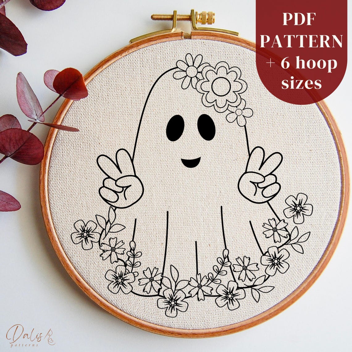 Ghost Stitching Pattern Cute Ghost Hand Embroidery Design, Spooky Season Embroidery Pattern ...