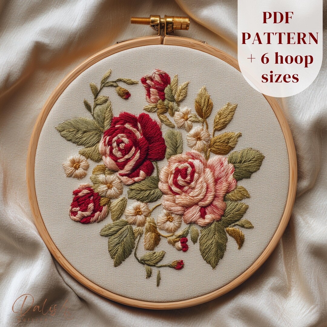 Thread Rose Craft Vintage Roses Hand Embroidery Design, Thread Painting Pattern, DMC ...