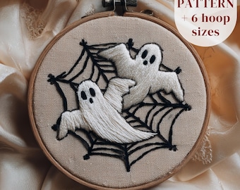 Haunted Spider Web Embroidery Pattern, Ghosts Hand Embroidery Design, Halloween Embroidery PDF Printable, Spooky Season DIY Embroidery Craft