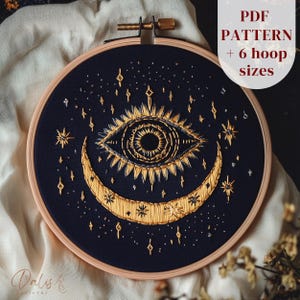 Witchy Hand Embroidery Design, All Seeing Eye Embroidery Pattern, Celestial Embroidery PDF Template, Easy Stitching Pattern, DIY Embroidery