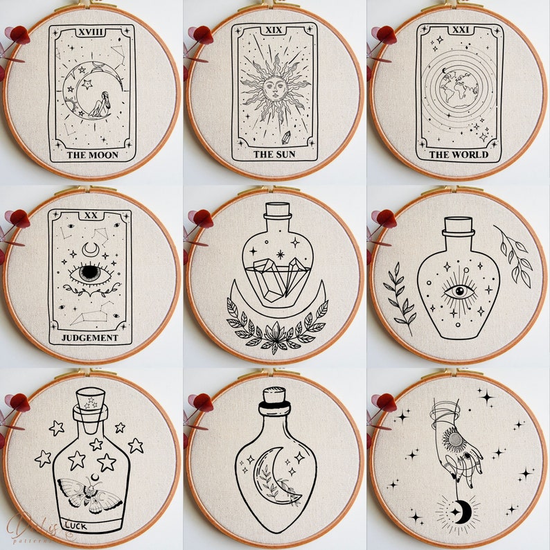 Broderimönster i PDF-format Hela butikspaketet: Himmelska, Häxiga, Kvinnor, Astrologi, Alla hjärtans dag, Jul, Halloween, Djur, Botaniska mönster bild 5