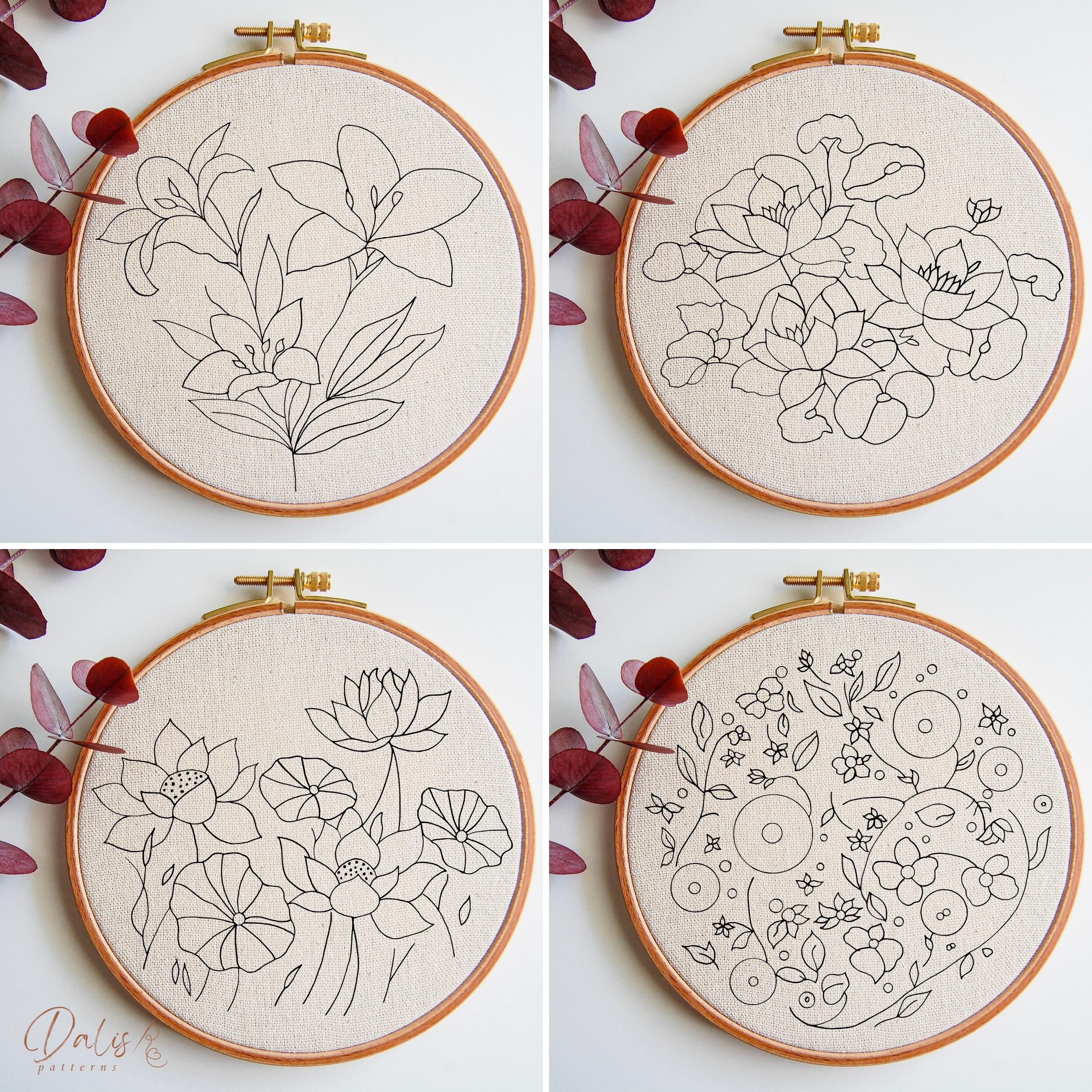 Flowers Hand Embroidery Pattern Bundle, Floral Embroidery Designs ...