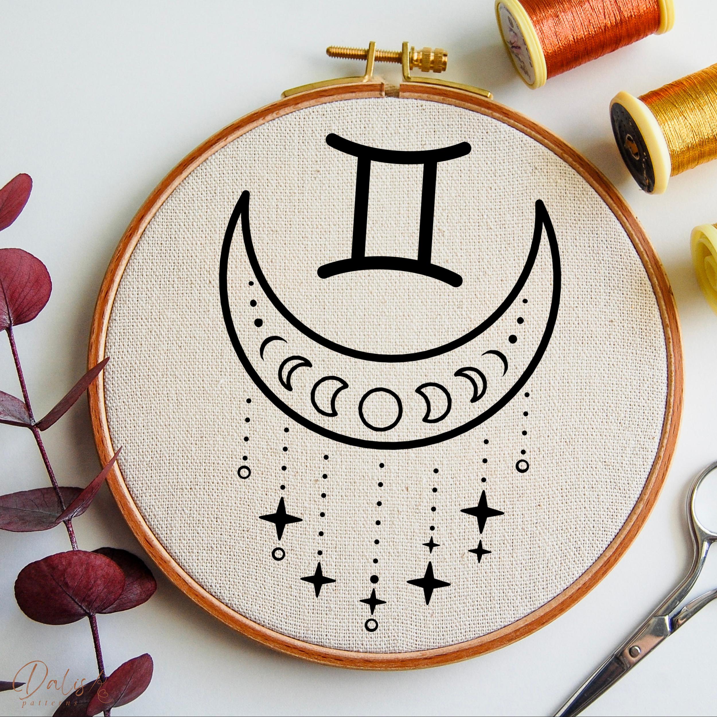 Zodiac Signs Embroidery Pattern Bundle, Astrology Symbols Hand ...
