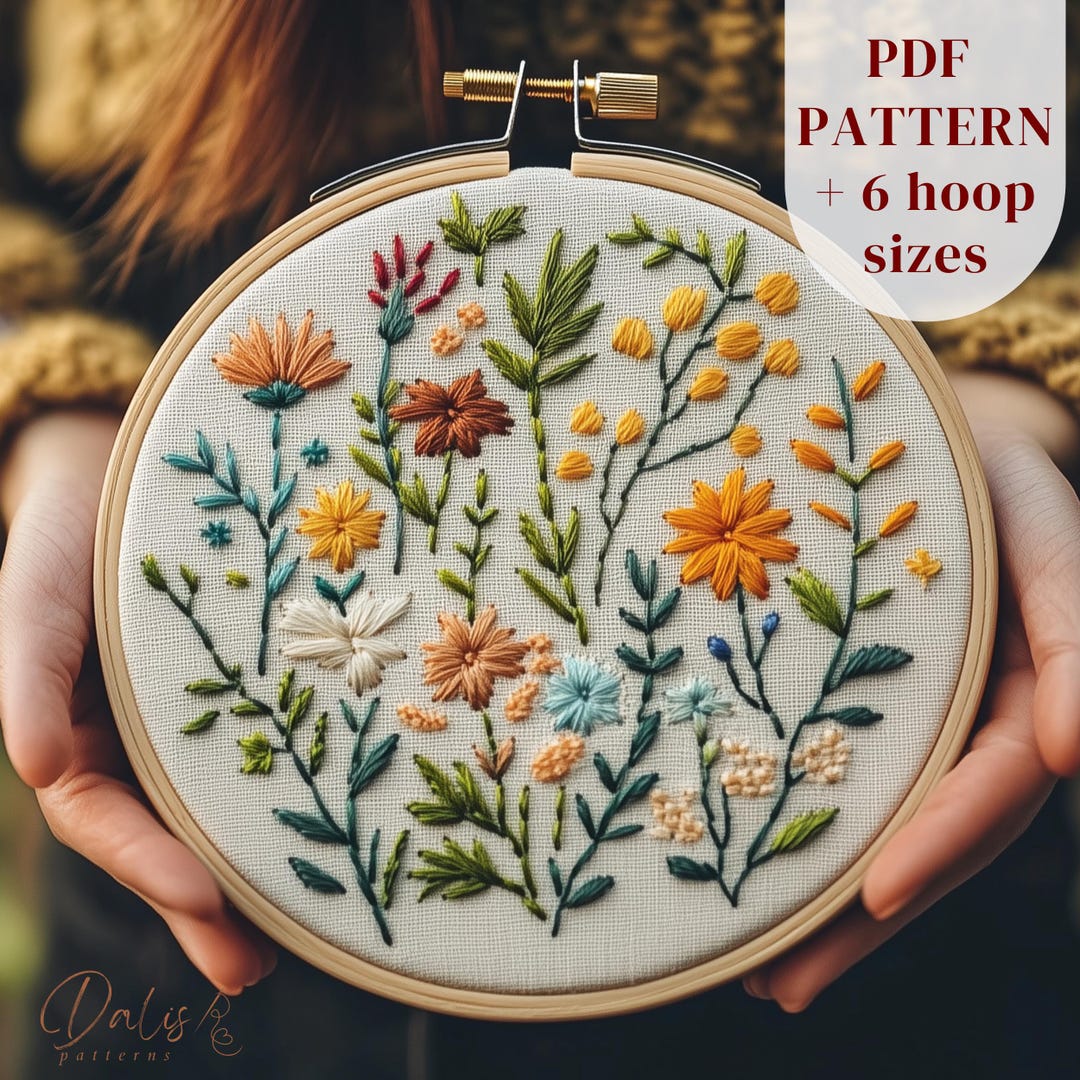 Wildflowers Hand Embroidery PDF Pattern, Beginner Embroidery Design ...