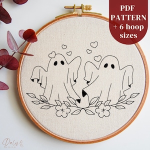 Motif de broderie main fantômes mignons, motif PDF de broderie Halloween, modèle Halloween couture pour débutant, modèle artisanal de la saison fantasmagorique