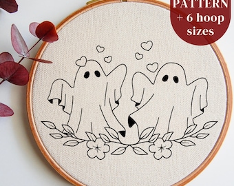 Cute Ghosts Hand Embroidery Design, Halloween Embroidery PDF Pattern, Beginner Stitching Halloween Template, Spooky Season Craft Pattern
