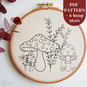 Mushrooms Embroidery PDF Pattern Template, Whimsical Mushroomcore Design, Woodland DIY Embroidery Hoop Art, Cottagecore Handmade Decor