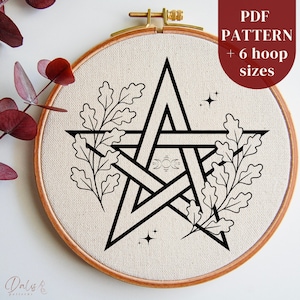 Witchy Embroidery PDF Pattern Digital, Wiccan Hand Embroidery Design File, Magical Pentagram DIY Hoop Art for Wiccan Home Decor