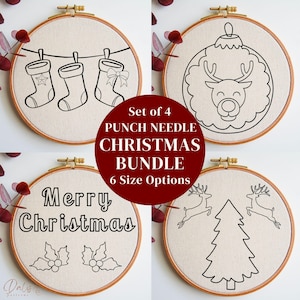 Christmas Punch Needle Pattern Bundle, Holiday Season Punch Needle Templates, Beginner Needlework PDF Design, Christmas Cottagecore Decor