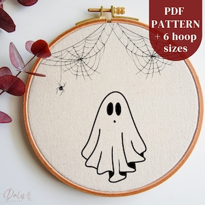 Minimal Halloween Hand Embroidery PDF Pattern for Spooky Season Crafting, Ghost and Spider Web DIY Hoop Art Design, Instant Download