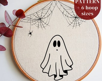 Minimal Halloween Hand Embroidery PDF Pattern for Spooky Season Crafting, Ghost and Spider Web DIY Hoop Art Design, Instant Download