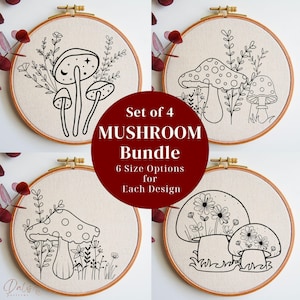 Mushrooms Embroidery PDF Pattern Bundle, Mushroomcore Embroidery Hoop Art Designs, Woodland Stitching Templates, Cottagecore Handmade Decor