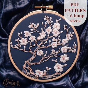 Sakura Tree Embroidery Pattern, Cherry Blossoms Embroidery Design, Spring Hand Embroidery PDF File, DIY Embroidery Art, Digital Download