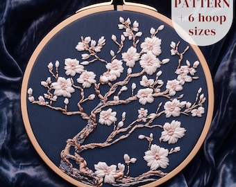 Sakura Tree Embroidery Pattern, Cherry Blossoms Embroidery Design, Spring Hand Embroidery PDF File, DIY Embroidery Art, Digital Download