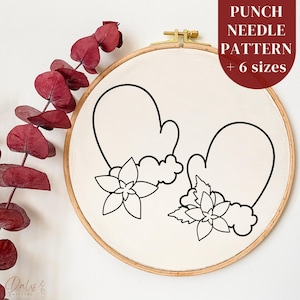 Winter Mittens Punch Needle Pattern, Christmas Gloves Punch Needle Template, Beginner Needlework PDF Design, Christmas Cottagecore Decor