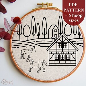 Hand Embroidery PDF Pattern, Rural Landscape Embroidery Design, Beginners DIY Embroidery Art Template, Cottagecore Craft, Digital Download