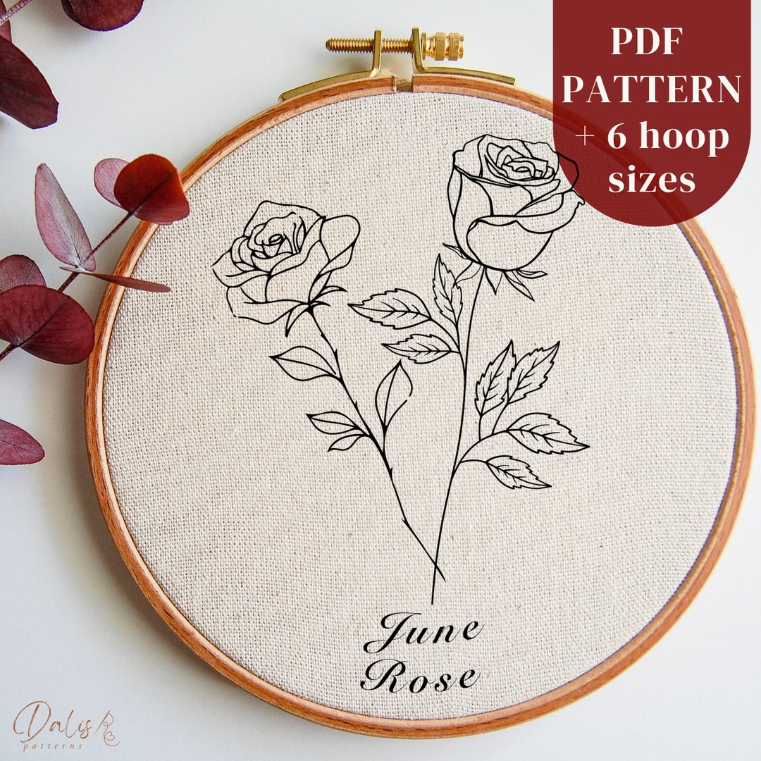 June Friend Pattern June Birth Month Flower Hand Embroidery PDF Pattern: Rose, Botanical ...