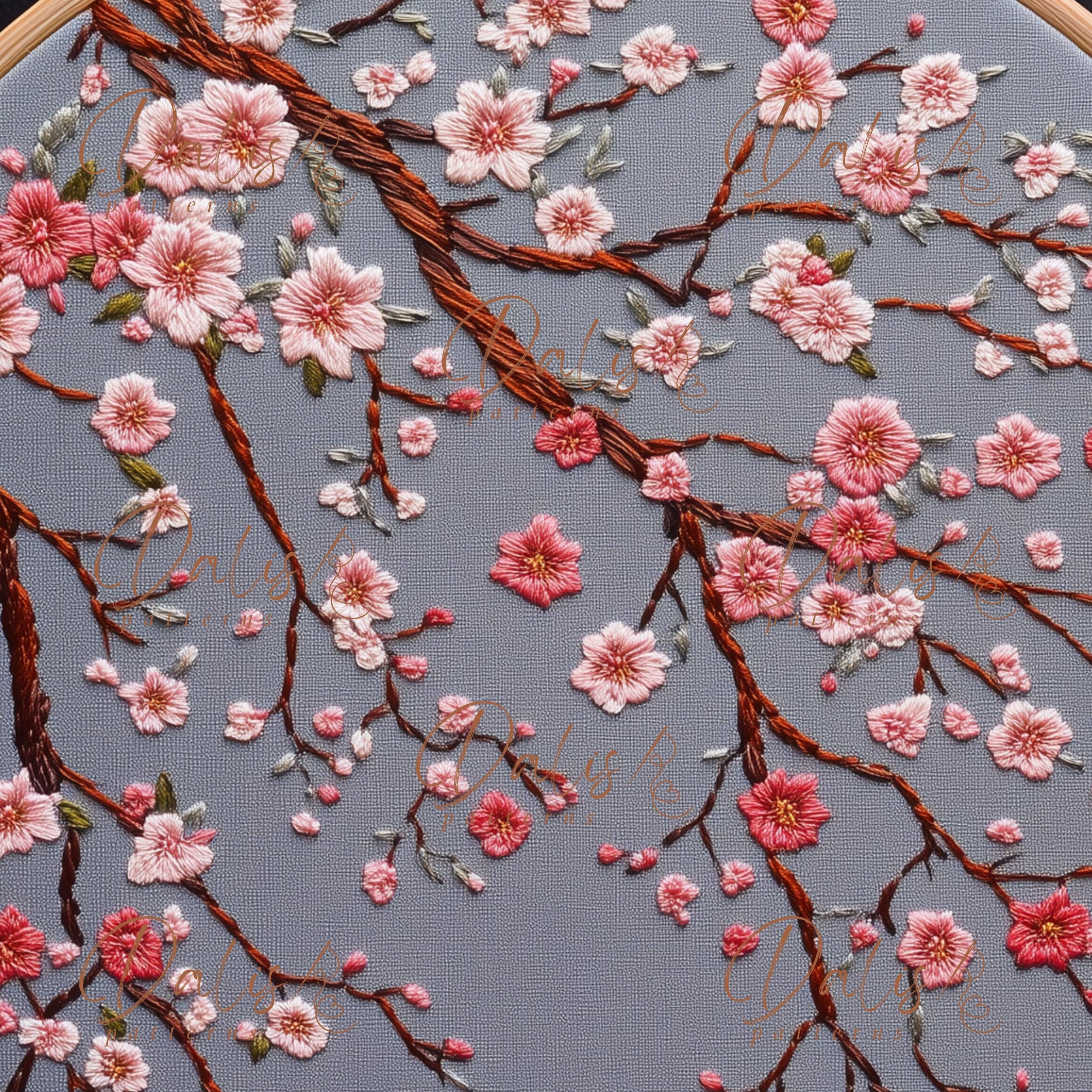 Sakura Tree Hand Embroidery Design, Cherry Blossoms Embroidery Pattern ...