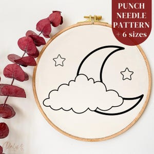 Printable Punch Needle PDF Pattern for Beginners, Crescent Moon and Cloud Embroidery Design, Punch Needlework Template, Digital Download
