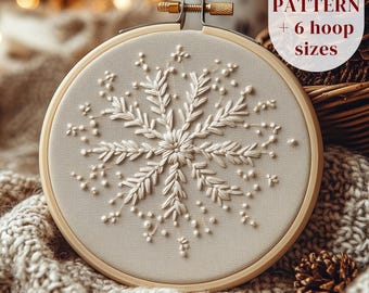 Schneeflocke Handstickerei, Winter Stickmuster, Weihnachtsstickerei Kunst, Schneeflocke PDF Muster, DIY Winter Handwerk