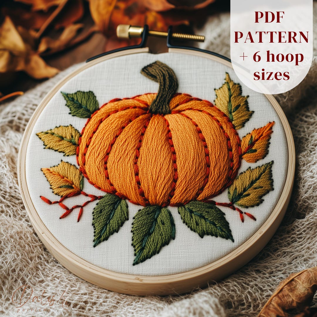 Pumpkin Embroidery PDF Pattern, Autumn Hand Embroidery Design ...