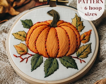 Pumpkin Embroidery PDF Pattern, Autumn Hand Embroidery Design, Beginners Stitching Template, Autumn Embroidery Crafts, Digital Download